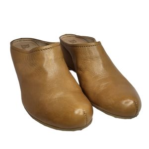 Lavorazione Artigiana Browns soft tan leather wedge mule clogs rubber soles Sz 7